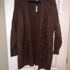 GAP Women's Brown Cable Knit Cardigan Sweater